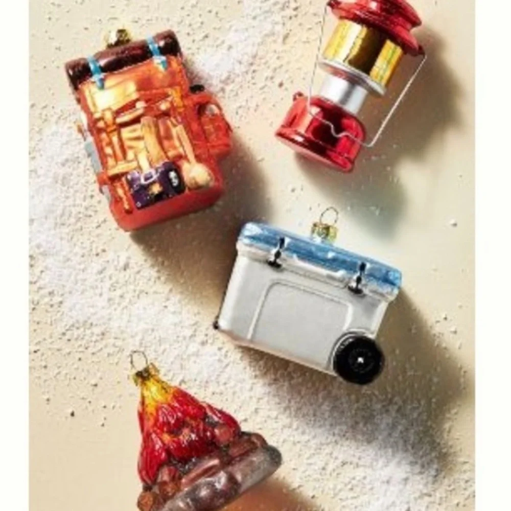 Anthropologie Camping Trip Glass Christmas Ornament Set